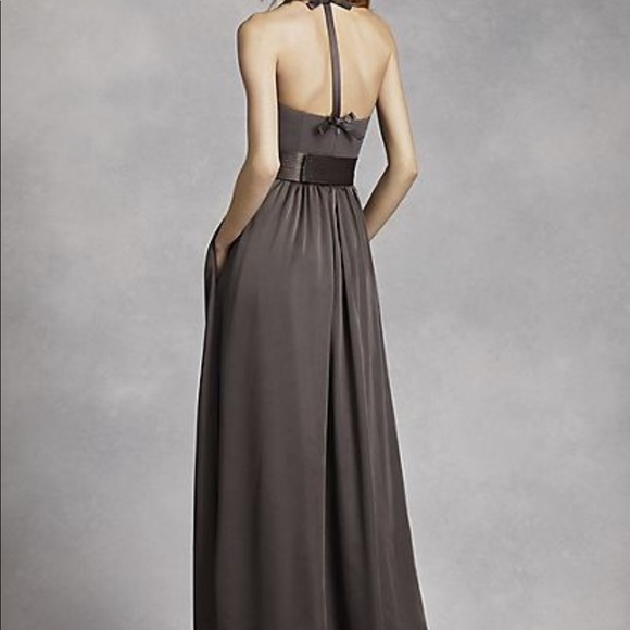 WHITE by Vera Wang V Neck Halter Gown with Sash - Picture 8 of 9